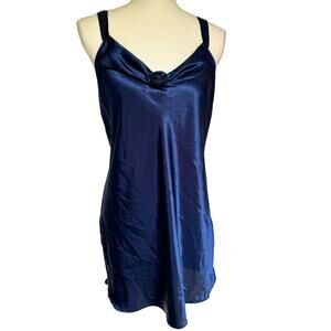 Vintage California Dynasty USA Made Navy Blue Satin Mini Slip Dress Medium